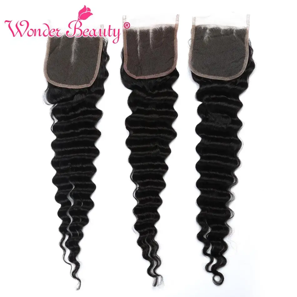 Wonder Beauty Beazilian глубокая волна 4*4 Кружева Закрытие средняя/свободная/три части не