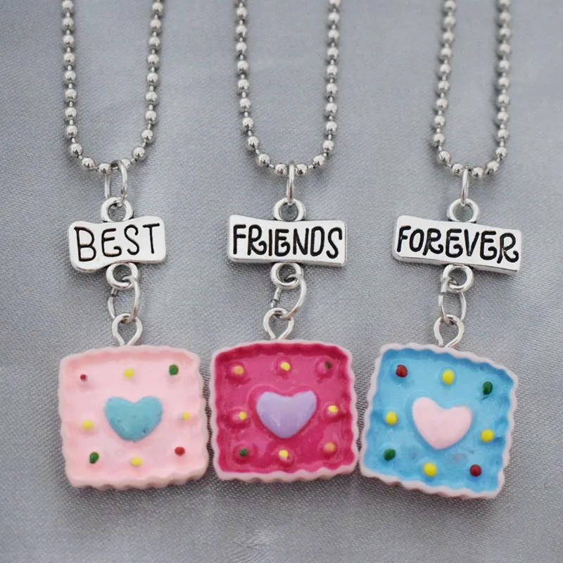 style 3-3pcs Смола моделирование квадратный торт любовь кулон ожерелье Дети BFF 5 лучшие друзья навсегда Дружба Ювелирные изделия подарок на день рождения для детей - Окраска металла: style 3-3pcs