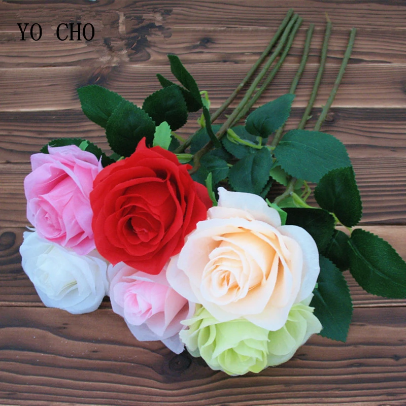 YO CHO Artificial Flower Silk Roses Wedding Bouquet Living Room Table Decoration Photo Photography Props Valentine's Day Gift | Дом и сад