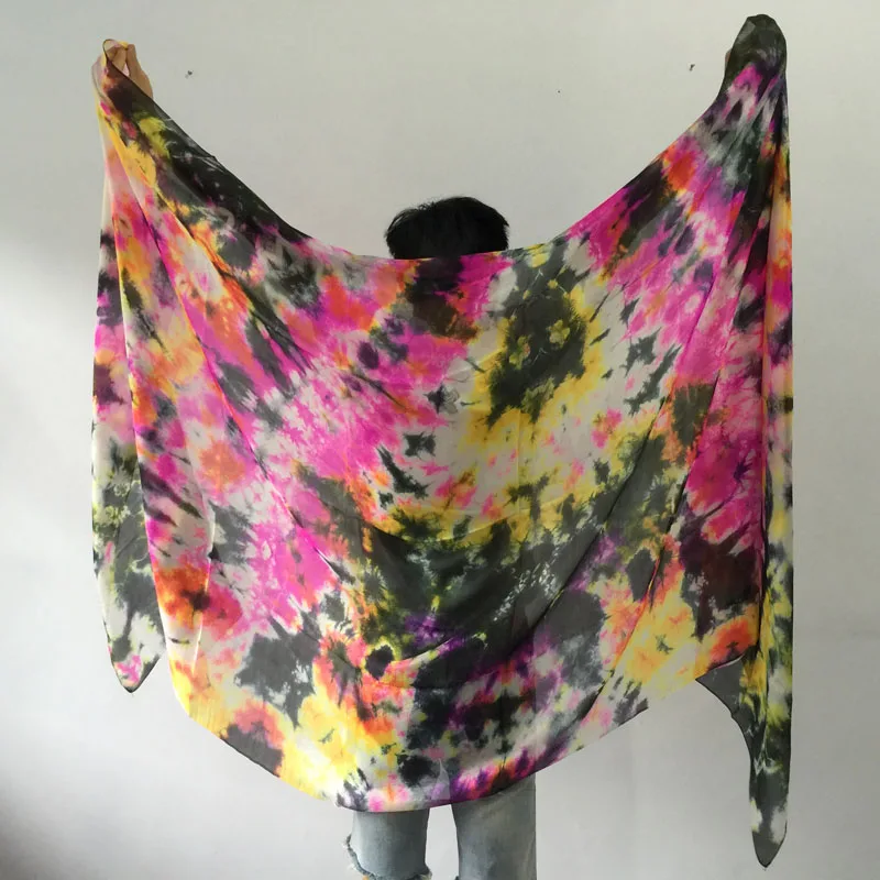 Новинка 2016 окрашенная галстуком 100% натуральная шелковая Фата платок для танца