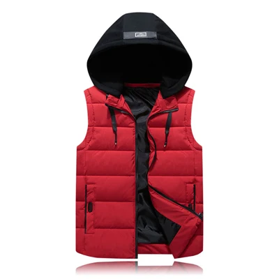 Red UNIVOS KUNI Мужской Женский Теплый жилет для пары Осень Зима сплошной цвет с капюшоном без рукавов большой размер 6XL Q6033 - Цвет: Red