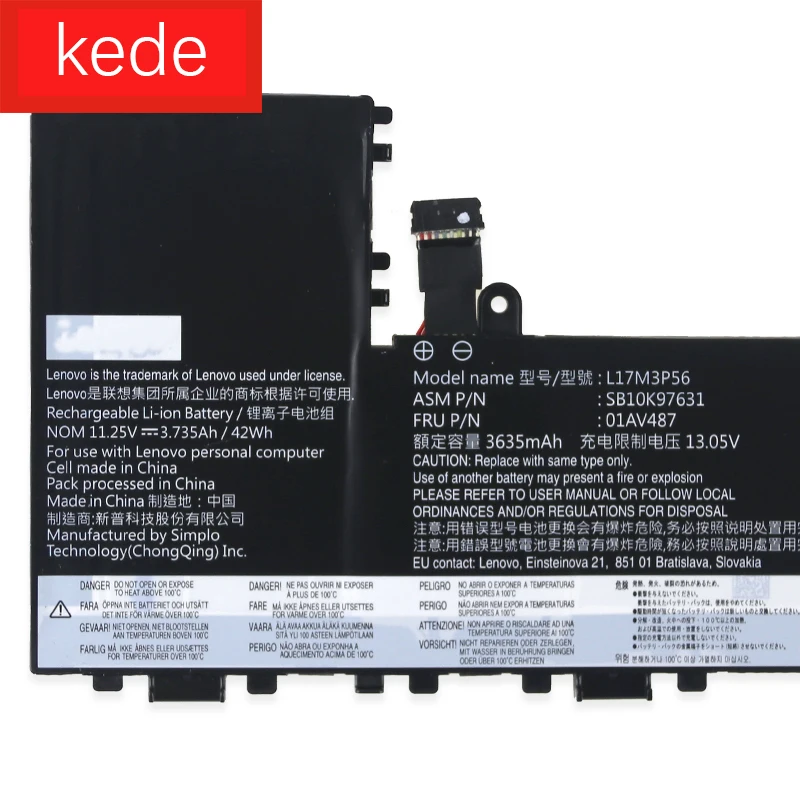 Kede ноутбук Батарея для lenovo Thinkpad 11e 20LQ 01AV487 3 сотового 42Whr L17L3P54 01AV486 SB10K97630