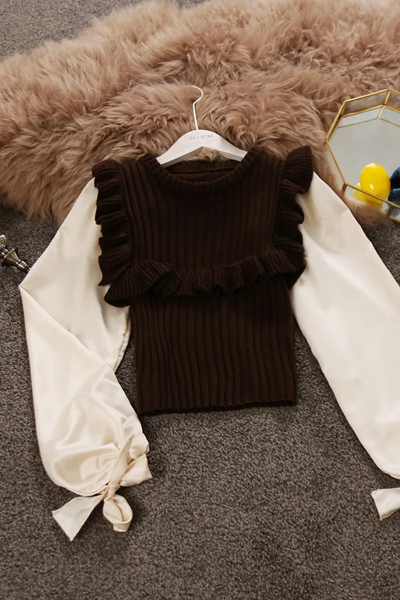 2018 новые модные женские туфли блузка рубашка осень и зима сладкий вязаный