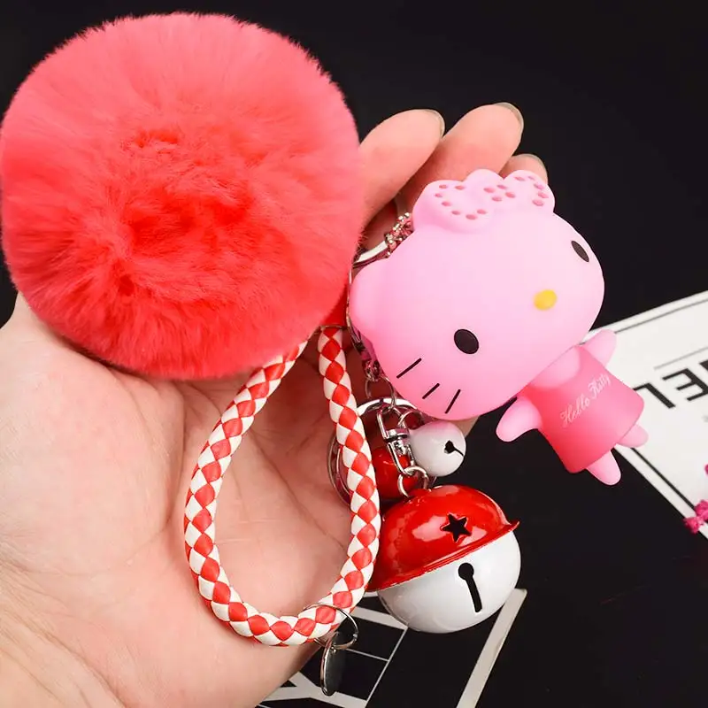 Милый мультфильм рисунок «Hello Kitty» меха кролика мяч помпон Pom подвески-Помпоны ремешок для женщин из металла брелки-цепочки автомобиля сумку очарование D151 - Цвет: 23