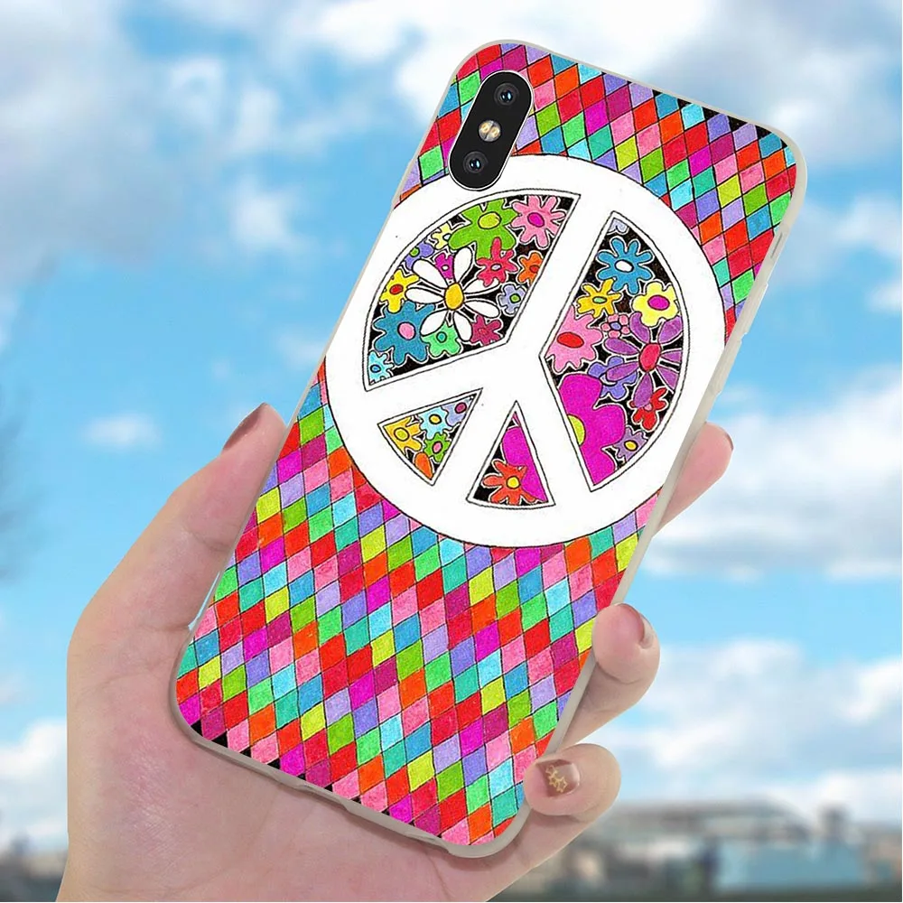 Мягкий ТПУ чехол для телефона iPhone X Hippie Psychedelic 6 6S XR Xs Max 8 Plus 7 5S 5 SE Shell 11 pro|Бамперы| |