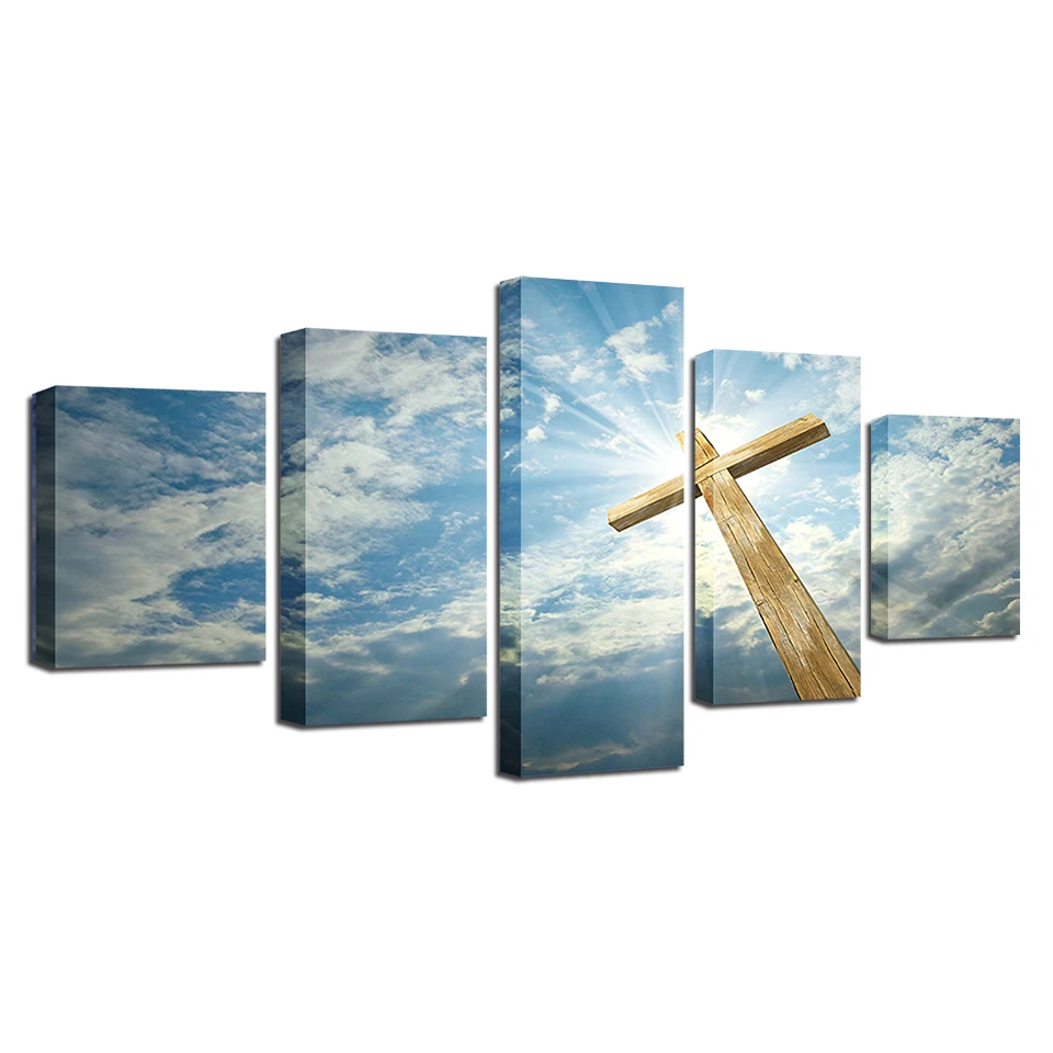 5 шт. настенные картины с изображением голубого неба и Иисуса|decoration for living room|canvas