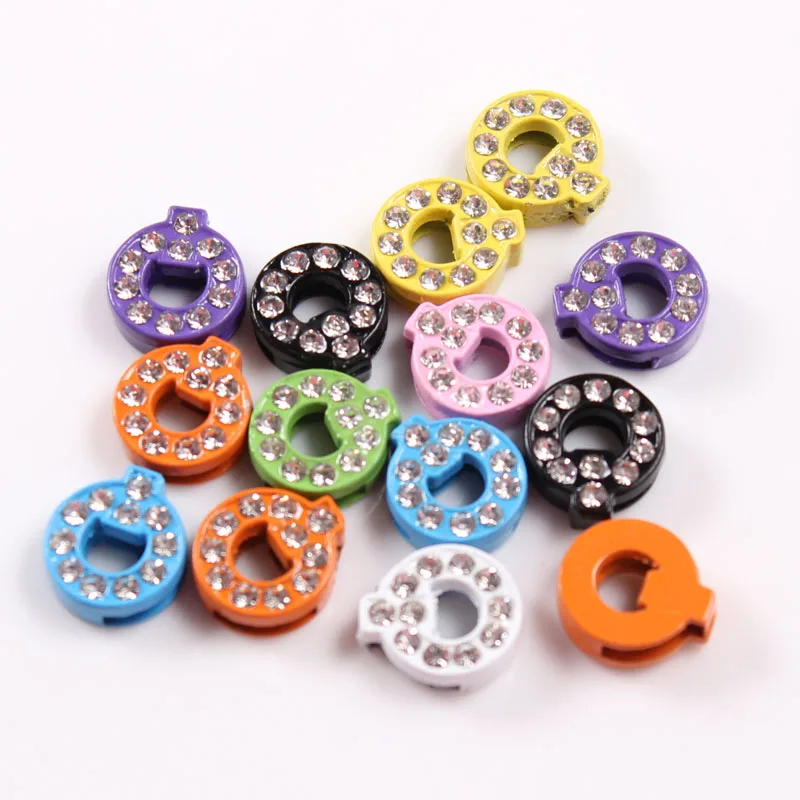 130pcs/lot 8mm Alphabet Letter Slider Charm Full Rhinestone Colorful Charms Fit Belt Leather Bracelets 5pcs of 26pcs A-Z Украшения и