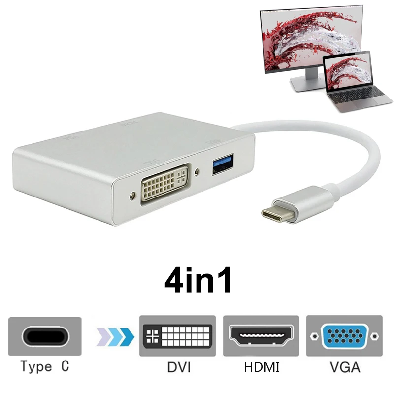 USB C HDMI VGA адаптер Тип к 4K 1080P 3 0 DVI видео конвертер для Macbook Google Chromebook Pixel ТВ HD tv |