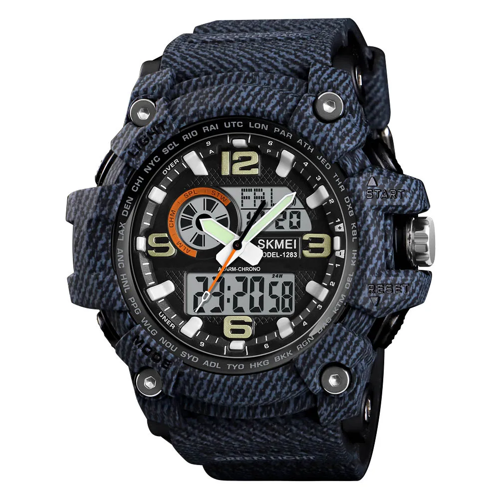 Denim Black SKMEI Военные Спортивные часы с двойным дисплеем лучший бренд класса люкс Цифровые кварцевые часы мужские водонепроницаемые наручные часы relogios masculino - Цвет: Denim Black