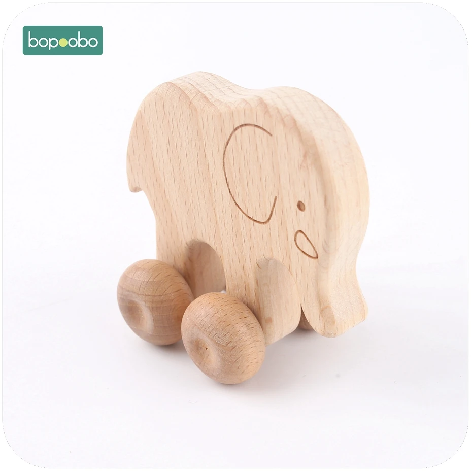 

Bopoobo 1PC Beech Wooden Teething Animal Wood Car Stroller Toys Non-toxic Baby Accessories Leopard Car Pram Stroller Baby Toy