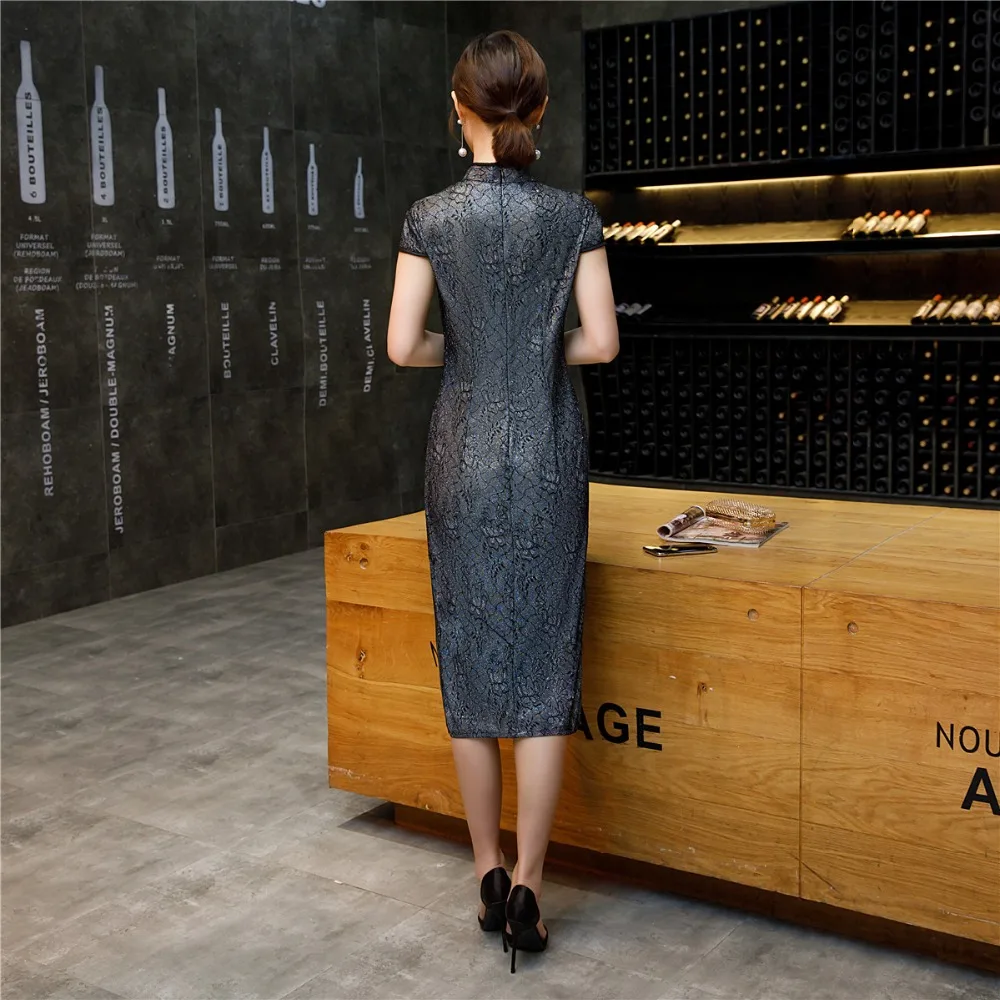 Шанхай история короткий рукав кружева Qipao длиной до колена Cheongsam платье китайское
