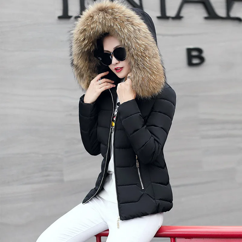 

OLGITUM Women Coat Winter Cotton Padded Coat Big Fur Collar Thick Down Cotton Coat Winter Jackets for Female CC098