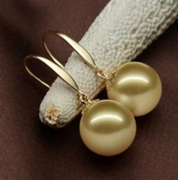 free shippinghot huge 16mm aaaa south sea golden shell pearl earring gold