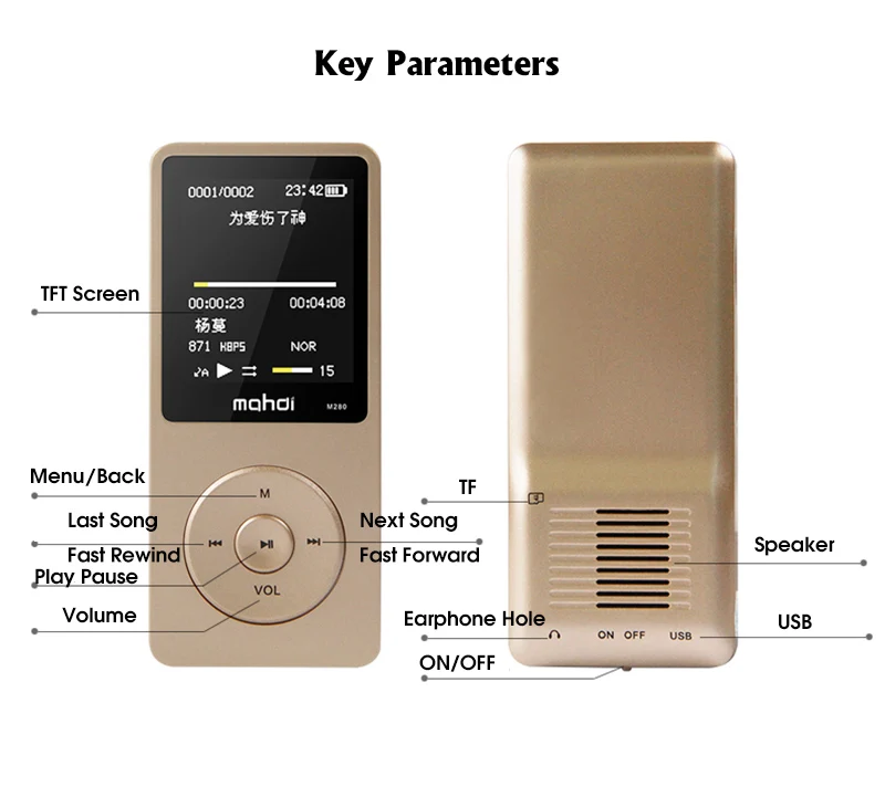Mahdi M280 Спортивный MP3 плеер, работающий портативный аудио Hi-Fi плеер, 8 ГБ, 1,8 дюйма, TFT экран, поддержка 128 ГБ, TF карта, FM радио, диктофон