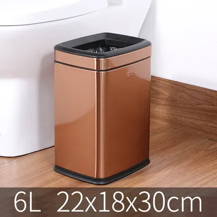 Rose Gold 6L Мусорная корзина из нержавеющей стали, 10 литров/2,6 галлонов, мусорная корзина для дома, ванной, кухни, отеля - Цвет: Rose Gold 6L
