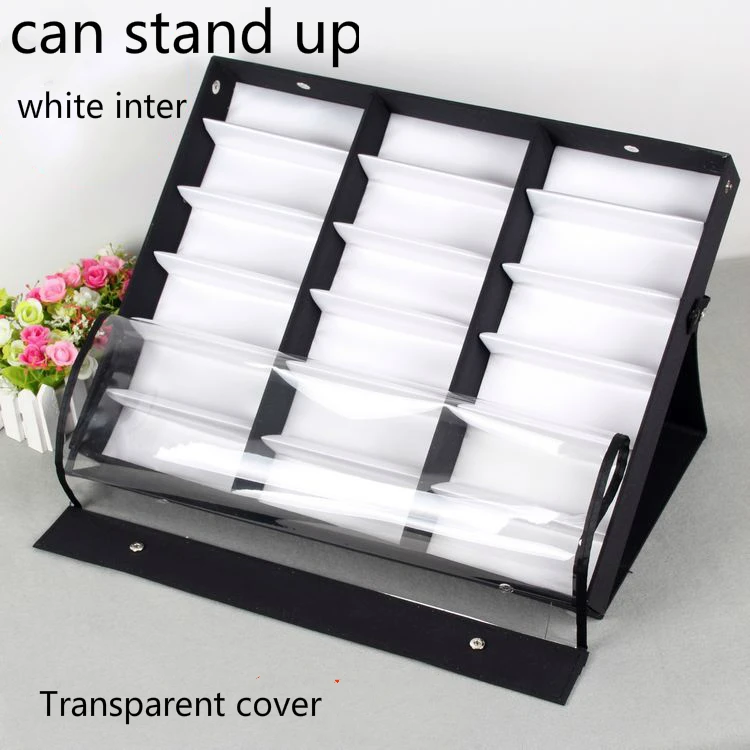 Прикроватная коробка для солнцезащитных очков из черного дерева 18 решеток