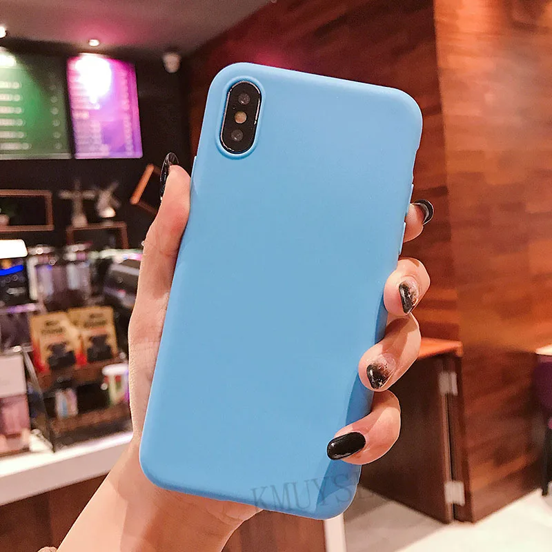 Blue Цветной силиконовый защитный чехол для iphone XR X XS Max 6 6S 7 8 Plus 5 5S SE милый мягкий простой модный чехол для телефона - Цвет: Blue