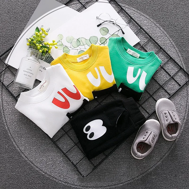 DOSOMA Children Clothing Boys Cotton Letter Printing Sweater+Cartoon Pant 2Pcs 2018 Spring Set Tracksuit For |