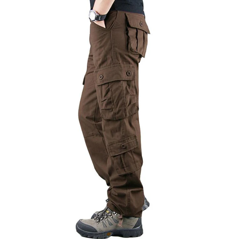 8p coffee 8 карманов брюки мужские повседневные хлопковые прямые брюки Pantalon мужские s Осень Зима Верхняя одежда джоггеры военные карго тактические брюки - Цвет: 8p coffee