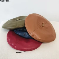 2019 new women beret at all season chic pu leather french style beret for summer winter hat girl beret beanies cap 55 59cm