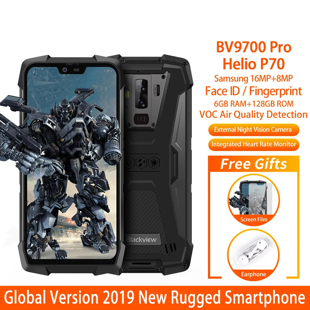 

Original Global Version Blackview Waterproof Rugged Smartphone 6GB+128GB Android 9.0 Pie Night Vision 16MP NFC 4G Mobile Phone