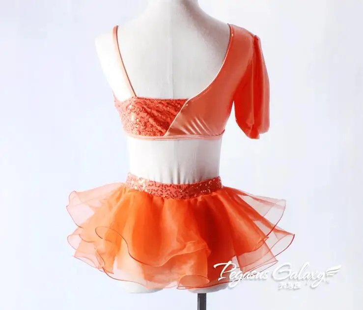 

Jazz Modern Dance Costume For Kids Adult one sleeve Cool Contemporary Dress orange coppelia costume