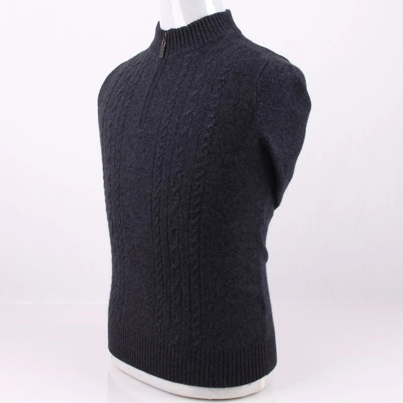 large size pure goat cashmere twisted thick knit men sweater pullover coat zipper high collar EU/S105-4XL135 retail wholesale