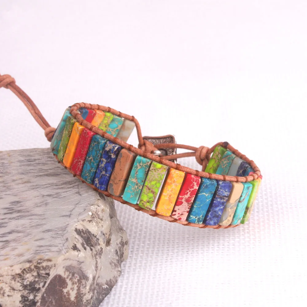Женский кожаный браслет из натурального камня для пары с бусинами Pulsera Cuenta Cuadrados