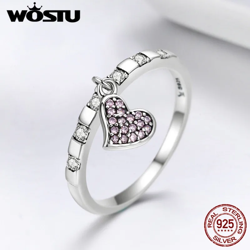 WOSTU, Коллекция года, чистое 925 пробы серебро, серия недели, розовый кубический циркон, подвеска в виде сердца, кольца на палец в пятницу, для женщин, хорошее ювелирное изделие, BKR270