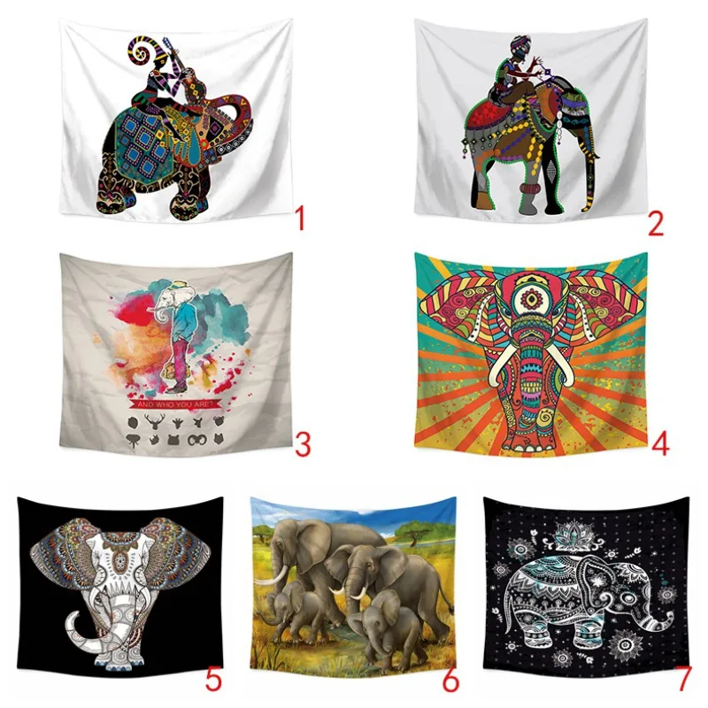 Colorful Elephant Tapestries Polyester Fabric Hippie Bohemian Print Home Decor Wall Hanging Tapestry Beach decoration indien | Дом и сад