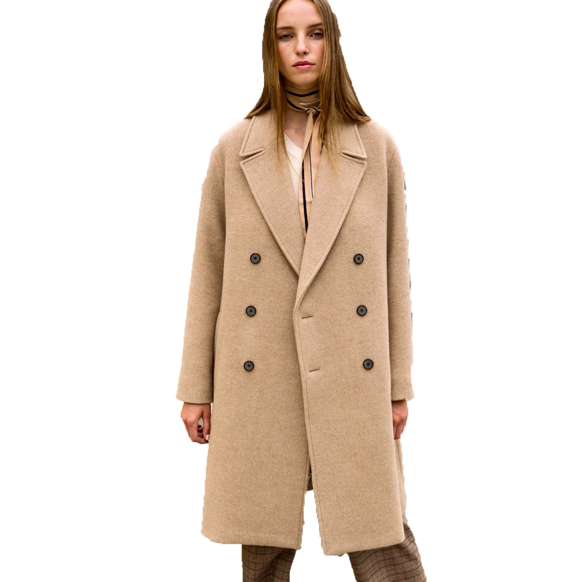 CAMEL HYH HAOYIHUI простой темперамент Commuter Basic Outcoats Откидной Воротник двубортное длинное пальто верблюжьего цвета - Цвет: CAMEL