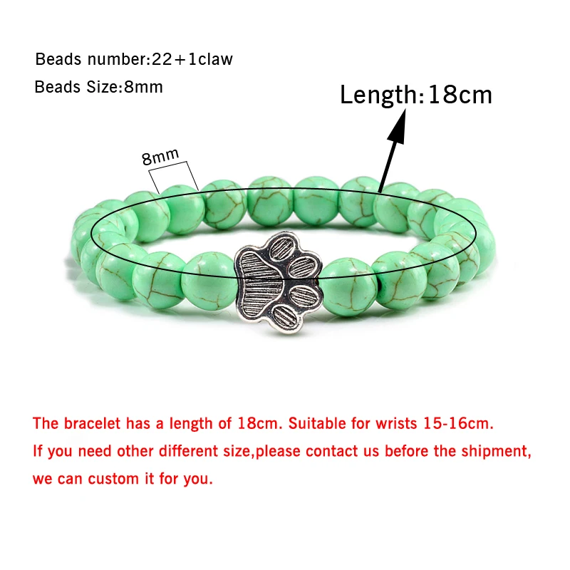 Colorful Natural Stone Paw Print Charm Beaded Bracelets For Women Men Pet Memorial Couple Jewelry Yoga Bracelet Gifts images - 6