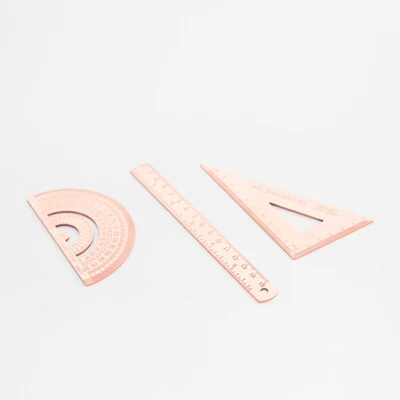 Rose Gold Set 3 шт./компл. Треугольники набор линеек металлический канцелярский предмет транспортир линейка для офиса школы квадраты транспортир - Цвет: Rose Gold Set