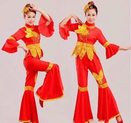 

Chinese Yangko Dance Costumes Drum Dance Clothes Fan Dance Costume Women's Classical 2016 Performance Wear Chinese Folk Dance