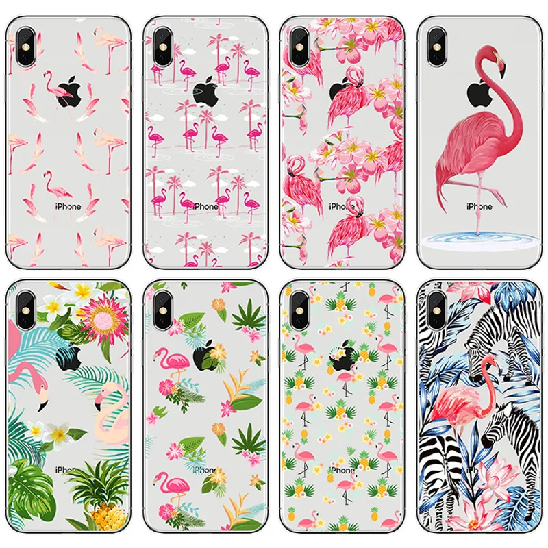 Новый мягкий силиконовый чехол для iphone 5S 5 6 6s 7 8 Plus Zebra Фламинго цветочный узор