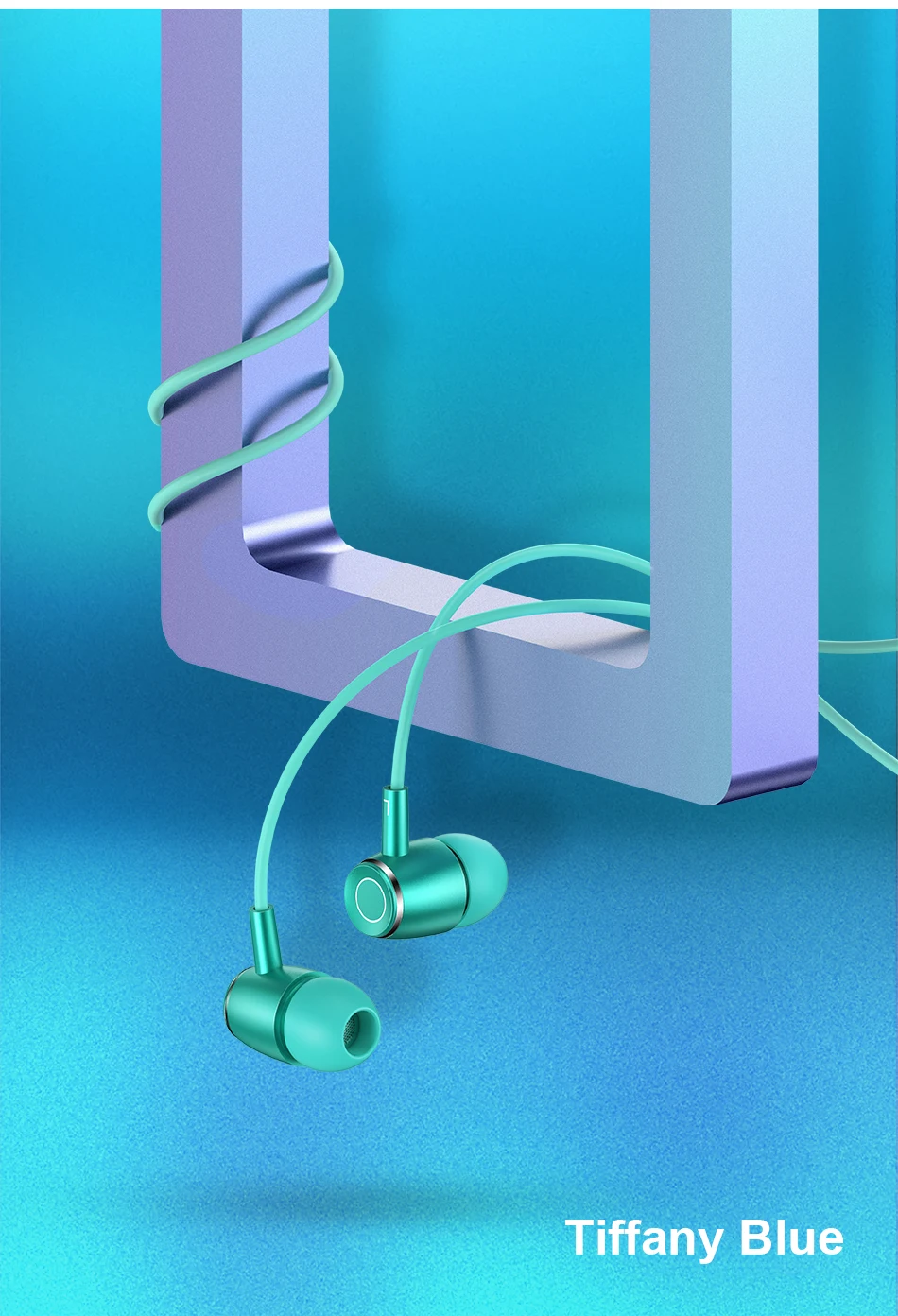 EP-26 Tiffany Blue in-ear Metal Earphones,USAMS 3.5mm Hifi Earbuds Bass Earphones Stereo Headset inear Wired Ear phone With Mic