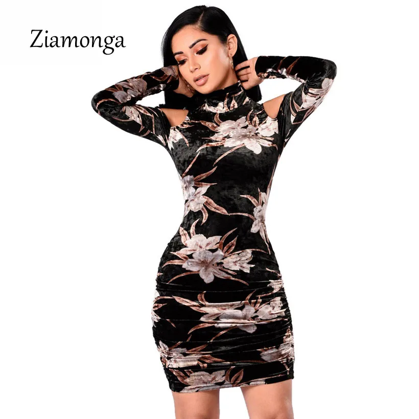 Ziamonga зимнее женское платье с длинным рукавом винтажное черное открытыми плечами