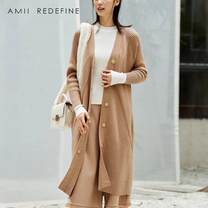 Фото Amii Redefine повседневные вязанный длинный кардиган зимние женские 2018 теплые Amii Redefine повседневные вязанный длинный кардиган зимние женские 2018 теплые