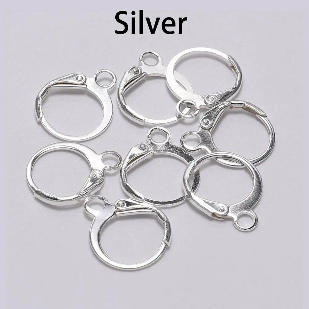 Silver 20 шт./лот, 14x12 мм, серебро, золото, розовое золото, французские крючки для сережек, проволочные настройки, база для сережек, сделай сам, фурнитура для изготовления ювелирных изделий - Цвет: Silver