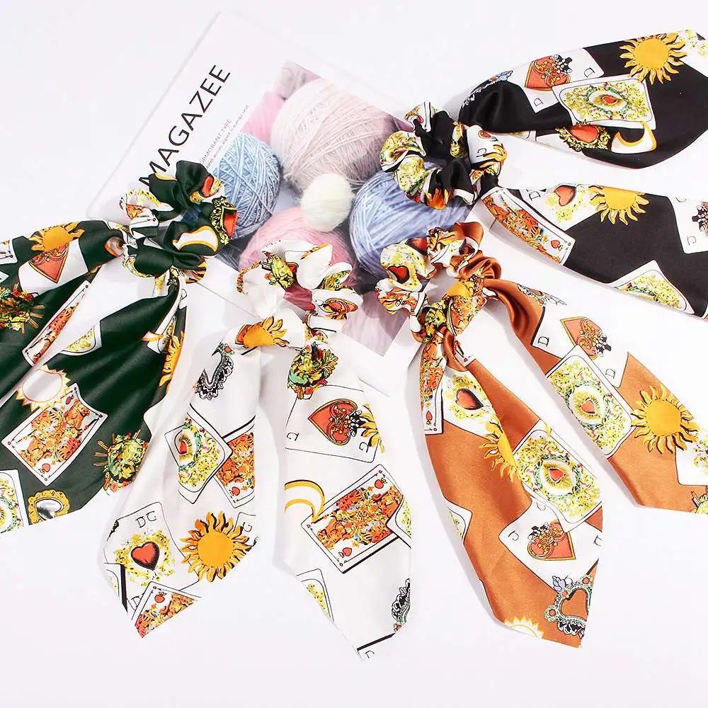 Женская резинка для волос FASACC с цветочным рисунком в виде покера атласная