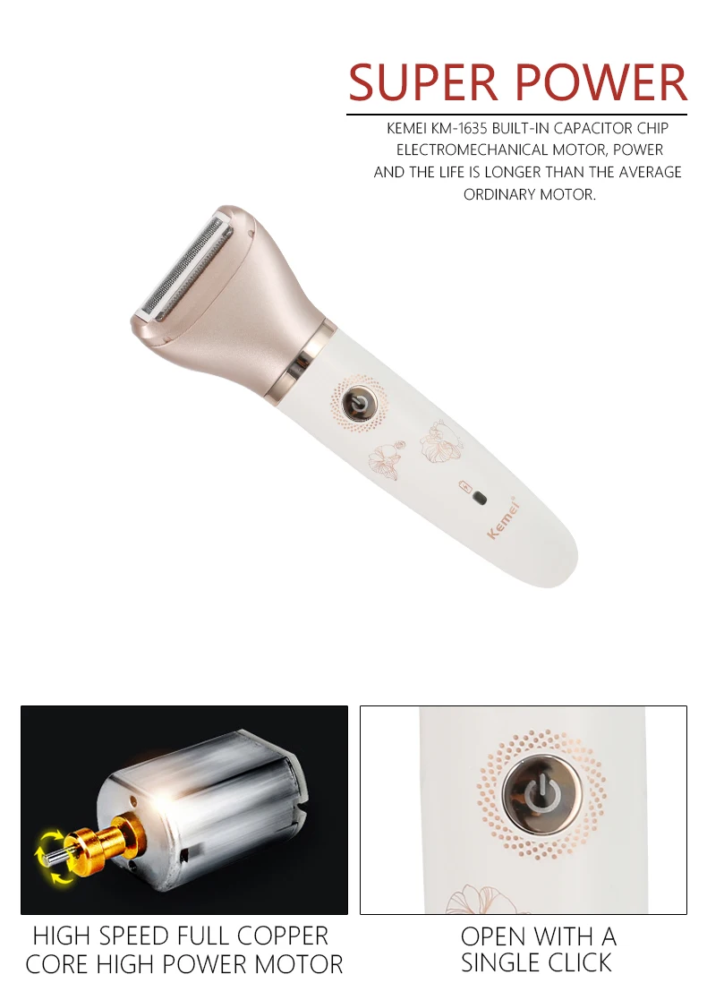 Kemei-1632 2 In 1 Women Electric Epilator Rechargeable Lady Shaver Depilation Machine Hair Removal Trimmer Epilator For Bikini
