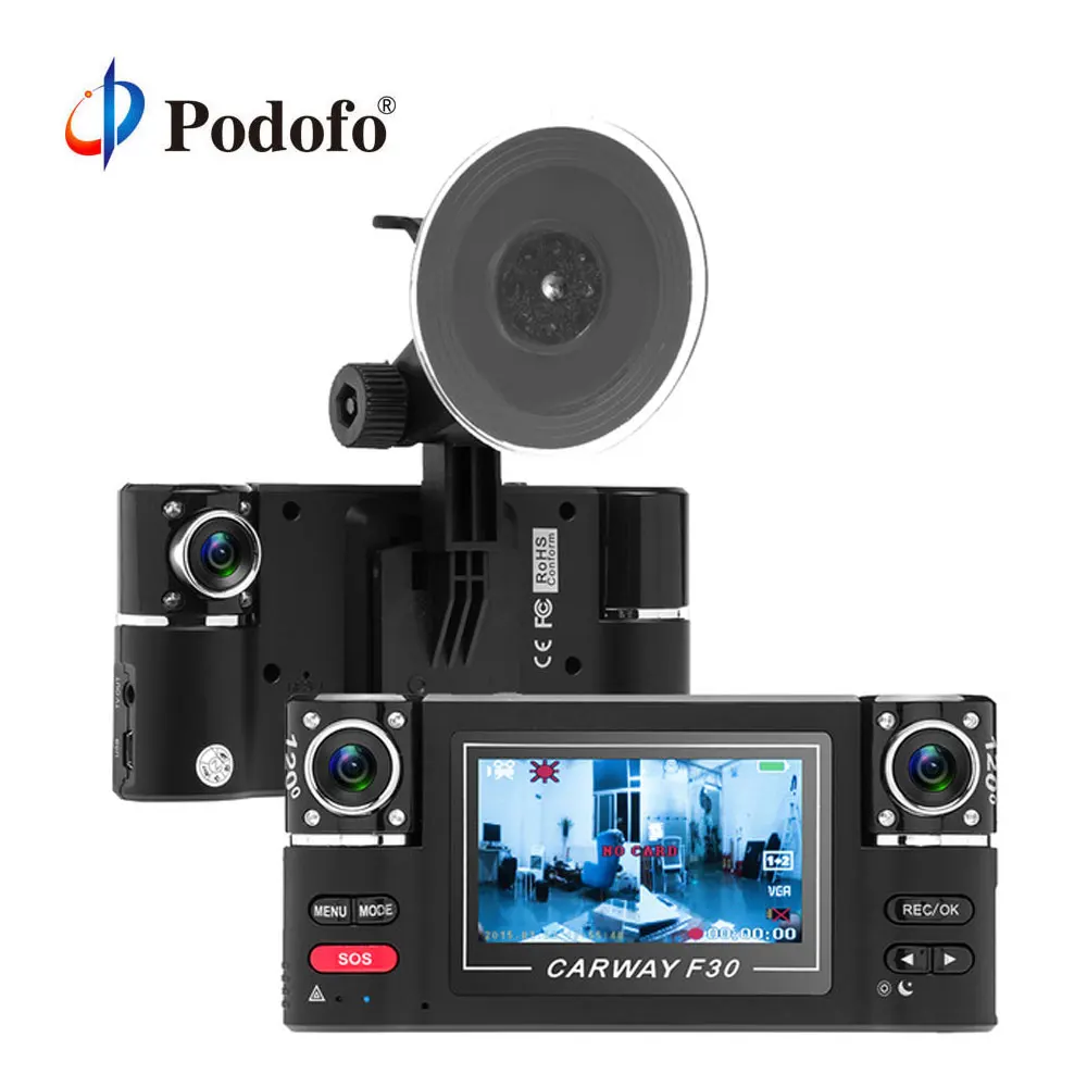 Podofo 2 7 &quotДвойной объектив автомобиля Камера широкий угол обзора HD 1080 P Цифровая