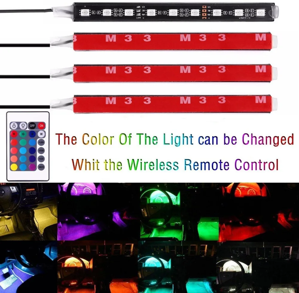 Car RGB LED Music Voice Sound Control Interior Decorative Atmosphere Auto Pathway Floor Light Strip Remote 12V | Автомобили и