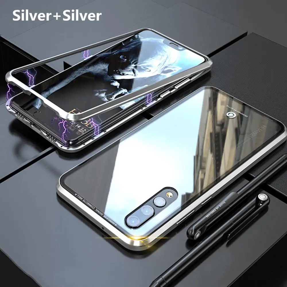Роскошный Магнитный чехол для huawei Nova 3 3e P20 Pro, металлический бампер, магниты, стеклянный чехол, чехол для huawei P20 Lite, чехол Nova3e Nova3 - Цвет: Silver-Silver