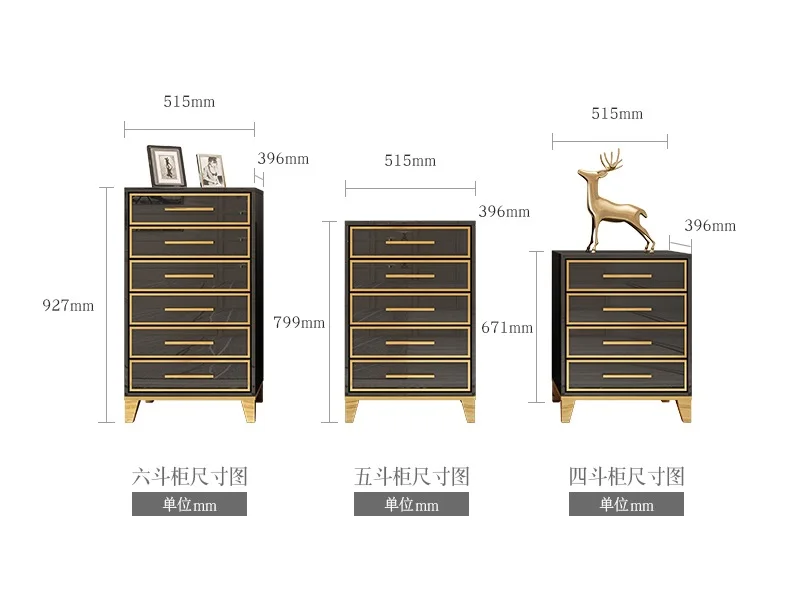 

Chester of Drawers / Gilded Drawer Cabinets 3pcs PACK / Black or White