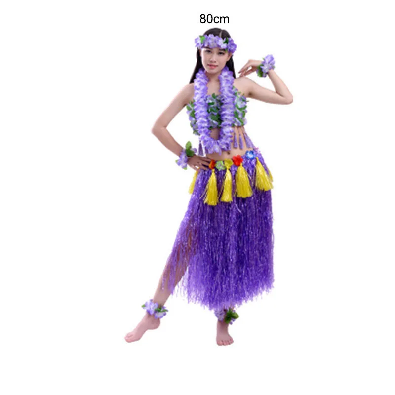80cm purple 8 шт./компл. 60/80 см шифрование на полную фигуру, юбка для танца "Хула" высокое качество Hawaiia леди юбкой «хула» костюмы праздничные вечерние поставки - Цвет: 80cm purple