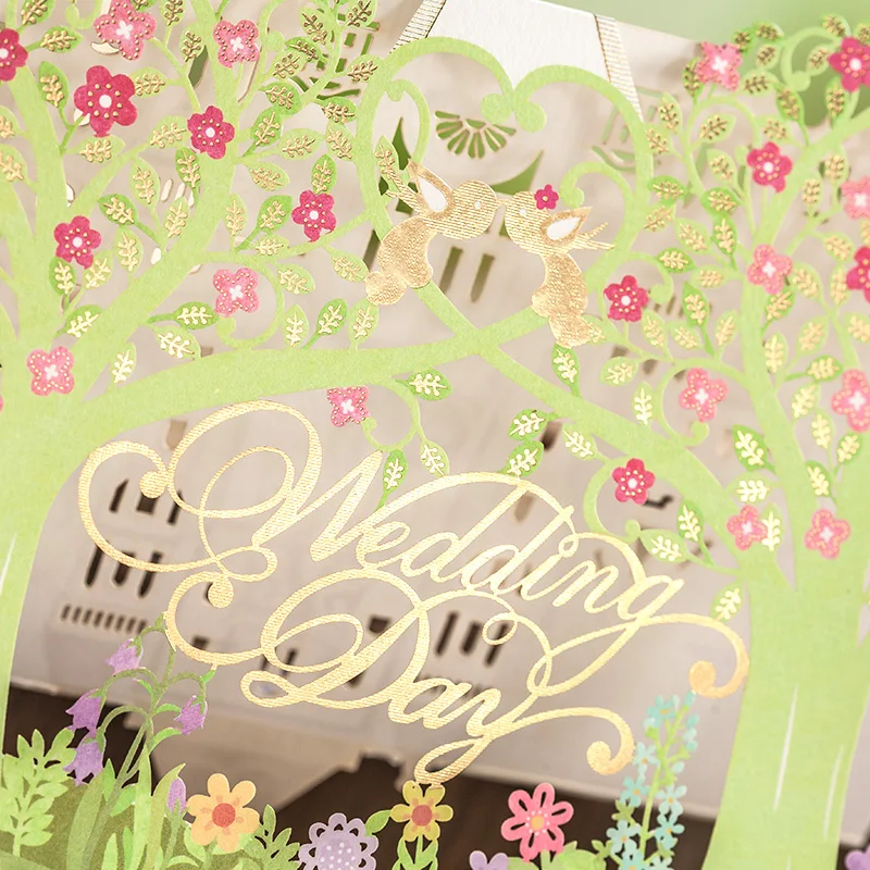 Лазерная Резка 3D Зеленый Цвет Свадебного дерева дизайн День Свадьбы