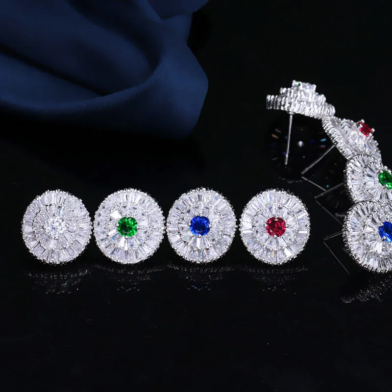 Женские серьги гвоздики с фианитами зеленым камнем|round stud earrings|fashion earringsstud earrings |