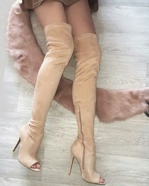 Хит продаж женские офисные Черный Бежевый Замшевые Высокие Сапоги выше колена с