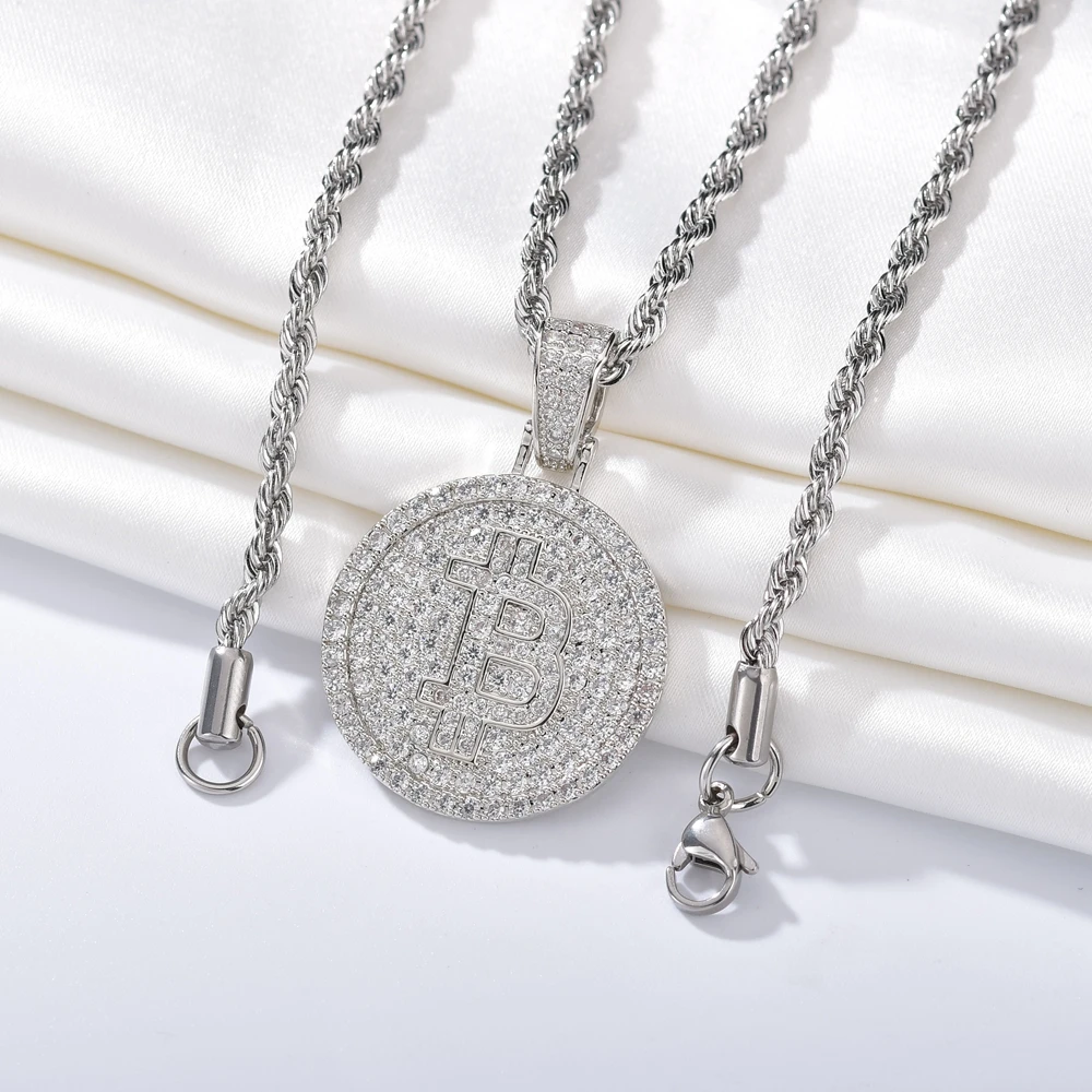 Мужские Золотой Iced Out ожерелье с медальоном Bitcoin Initial B письмо Шарм кулон цепочки и ожерелья хип хоп ювелирные изделия подарок